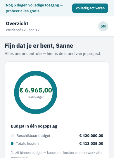 BouwMaatje-dashboard op mobiel